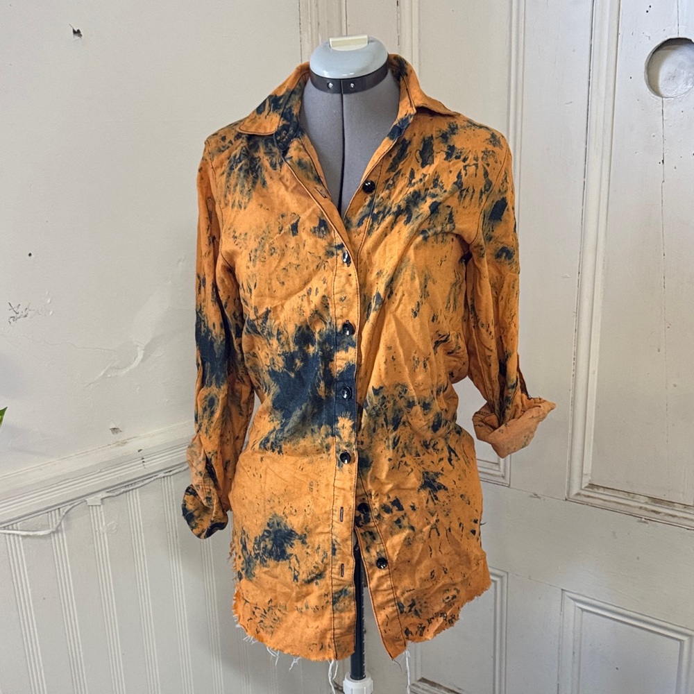 Orange and Black Tie-Dye Button-Up Shirt